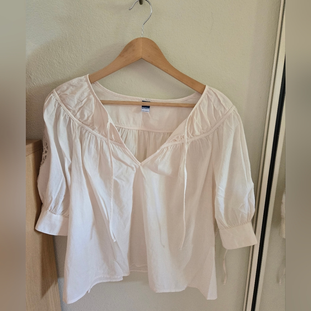 Old Navy Cream Blouse with V-Neck